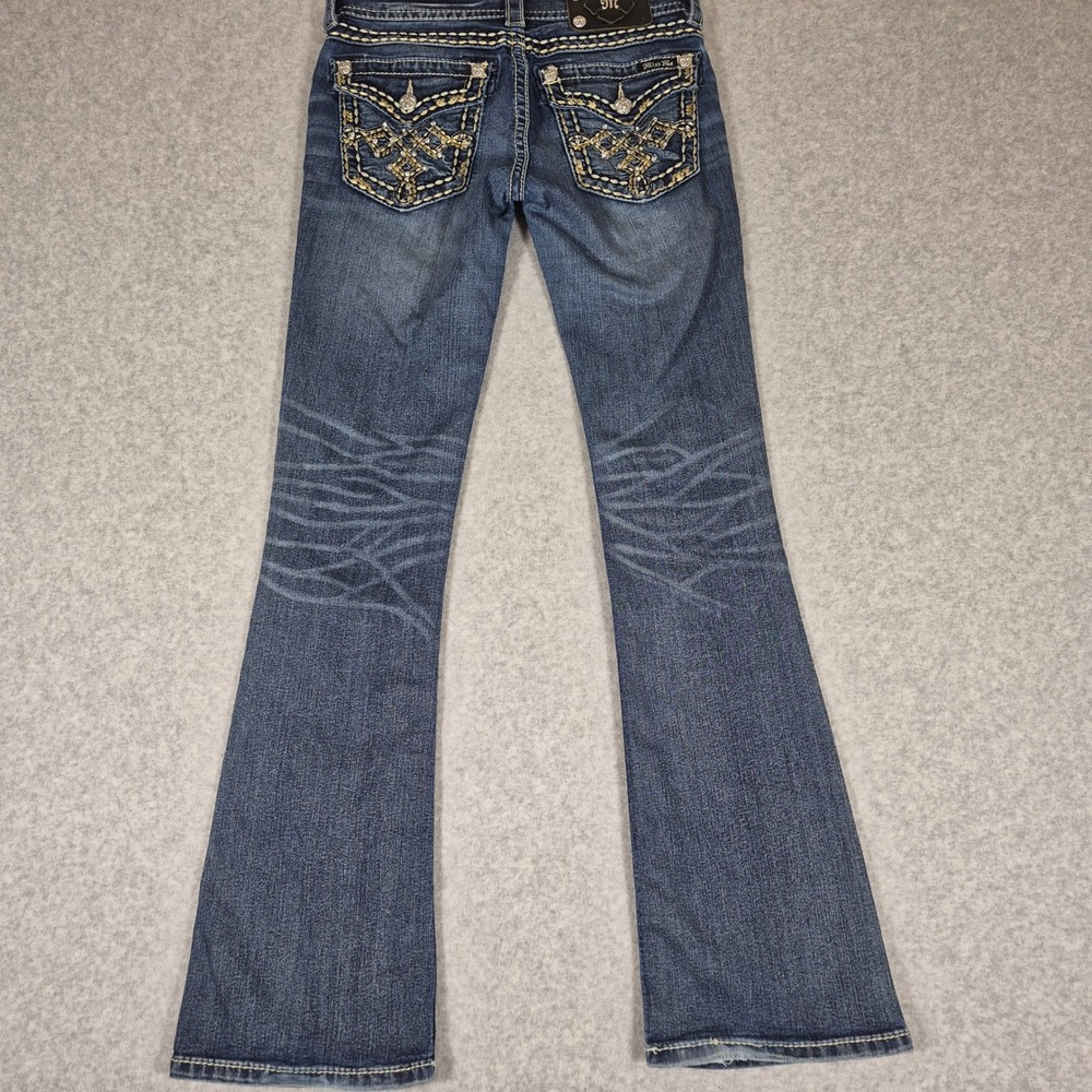 Miss Me Jeans Womens 27 Blue Signature Rise Bootcut Embellished Flap Pocket